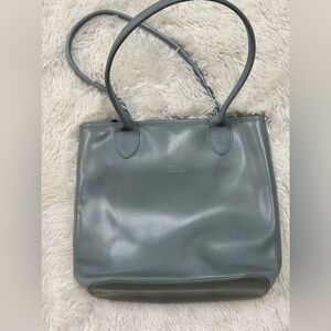 Longchamp Blue-Gray Leather Tote Bag